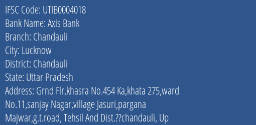 Axis Bank Chandauli Branch Chandauli IFSC Code UTIB0004018