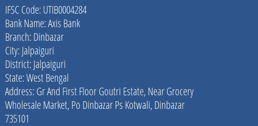 Axis Bank Dinbazar Branch Jalpaiguri IFSC Code UTIB0004284