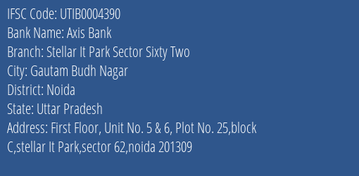 Axis Bank Stellar It Park Sector Sixty Two Branch Noida IFSC Code UTIB0004390