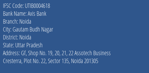Axis Bank Noida Branch Noida IFSC Code UTIB0004618