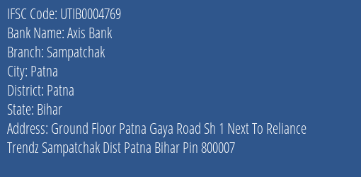Axis Bank Sampatchak Branch Patna IFSC Code UTIB0004769
