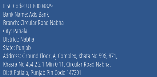 Axis Bank Circular Road Nabha Branch Nabha IFSC Code UTIB0004829