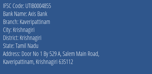 Axis Bank Kaveripattinam Branch Krishnagiri IFSC Code UTIB0004855