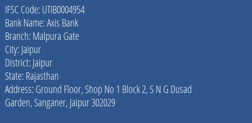 Axis Bank Malpura Gate Branch Jaipur IFSC Code UTIB0004954
