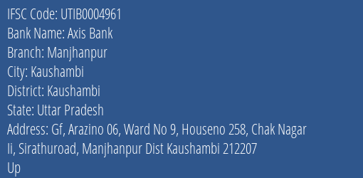 Axis Bank Manjhanpur Branch Kaushambi IFSC Code UTIB0004961