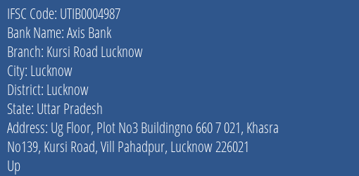 Axis Bank Kursi Road Lucknow Branch Lucknow IFSC Code UTIB0004987