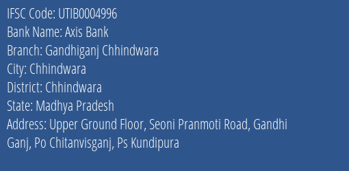 Axis Bank Gandhiganj Chhindwara Branch Chhindwara IFSC Code UTIB0004996