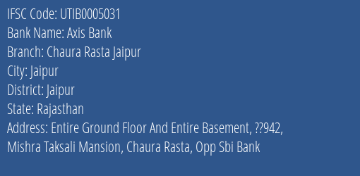Axis Bank Chaura Rasta Jaipur Branch Jaipur IFSC Code UTIB0005031