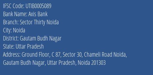 Axis Bank Sector Thirty Noida Branch Gautam Budh Nagar IFSC Code UTIB0005089