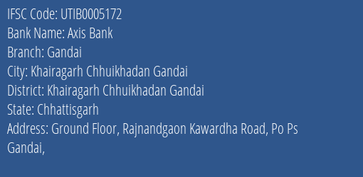 Axis Bank Gandai Branch Khairagarh Chhuikhadan Gandai IFSC Code UTIB0005172