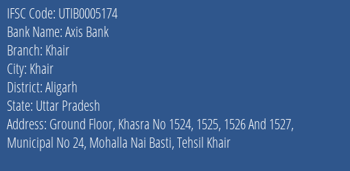 Axis Bank Khair Branch Aligarh IFSC Code UTIB0005174