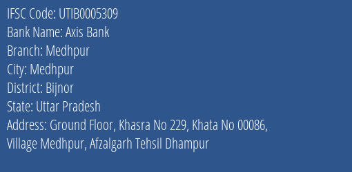 Axis Bank Medhpur Branch Bijnor IFSC Code UTIB0005309