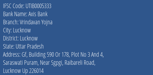 Axis Bank Vrindavan Yojna Branch Lucknow IFSC Code UTIB0005333