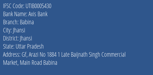 Axis Bank Babina Branch Jhansi IFSC Code UTIB0005430