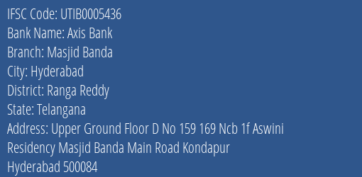 Axis Bank Masjid Banda Branch Ranga Reddy IFSC Code UTIB0005436