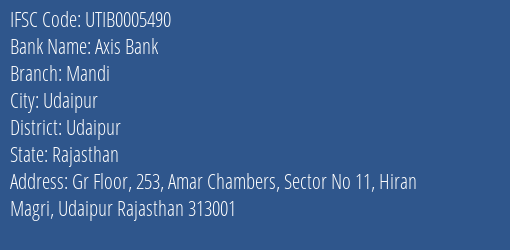Axis Bank Mandi Branch Udaipur IFSC Code UTIB0005490