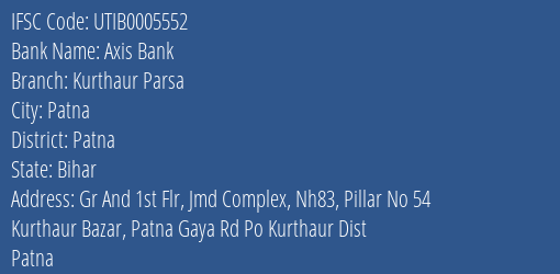 Axis Bank Kurthaur Parsa Branch Patna IFSC Code UTIB0005552