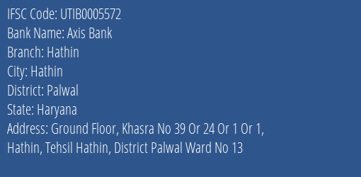Axis Bank Hathin Branch Palwal IFSC Code UTIB0005572