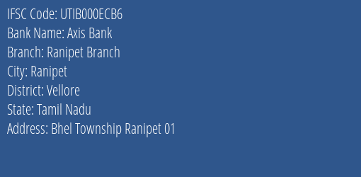 Axis Bank Ranipet Branch Branch Vellore IFSC Code UTIB000ECB6