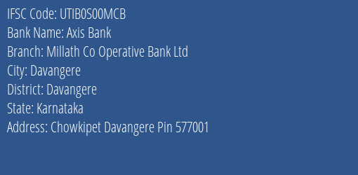 Axis Bank Millath Co Operative Bank Ltd Branch, Branch Code S00MCB & IFSC Code UTIB0S00MCB