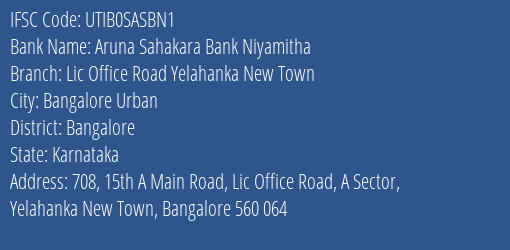Axis Bank Aruna Sahakara Bank Niyamitha Branch Bangalore Urban IFSC Code UTIB0SASBN1