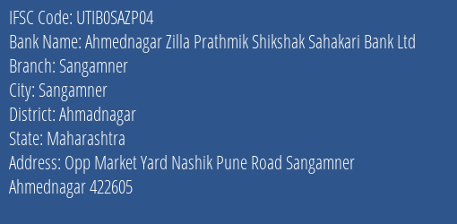 Axis Bank Ahmednagar Zilla Prathmik Shikshak, Ahmadnagar IFSC Code UTIB0SAZP04