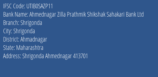 Axis Bank Ahmednagar Zilla Prathmik Shikshak, Ahmadnagar IFSC Code UTIB0SAZP11