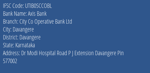 Axis Bank City Co Operative Bank Ltd Branch, Branch Code SCCOBL & IFSC Code UTIB0SCCOBL
