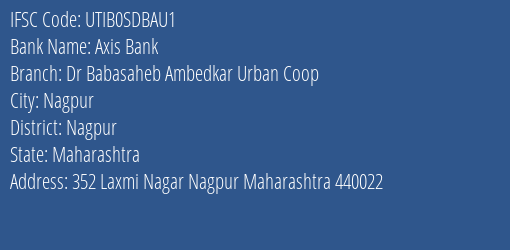 Axis Bank Dr Babasaheb Ambedkar Urban Coop Branch, Branch Code SDBAU1 & IFSC Code UTIB0SDBAU1