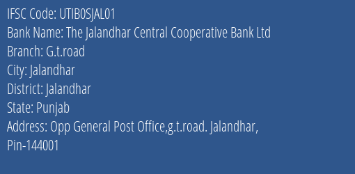 Axis Bank The Jalandhar Central Cooperative Bank Ltd Branch, Branch Code SJAL01 & IFSC Code UTIB0SJAL01