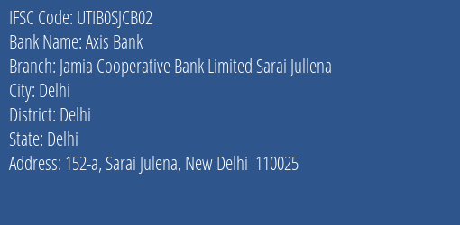 Axis Bank Jamia Cooperative Bank Limited Sarai Jullena Branch Delhi IFSC Code UTIB0SJCB02
