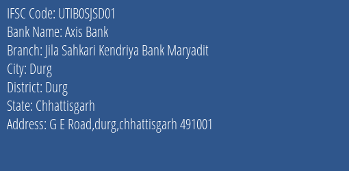Axis Bank Jila Sahkari Kendriya Bank Maryadit Branch, Branch Code SJSD01 & IFSC Code UTIB0SJSD01