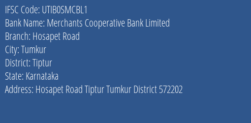Axis Bank Merchants Cooperative Bank Limited Branch Tumkur IFSC Code UTIB0SMCBL1