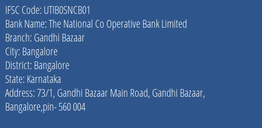 Axis Bank The National Co Operative Bank Limited Branch, Branch Code SNCB01 & IFSC Code UTIB0SNCB01