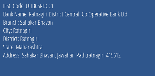 Axis Bank Ratnagiri District Central Co Operative Bank Ltd Branch, Branch Code SRDCC1 & IFSC Code UTIB0SRDCC1