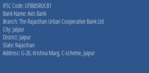 Axis Bank The Rajasthan Urban Cooperative Bank Ltd Branch, Branch Code SRUCB1 & IFSC Code UTIB0SRUCB1