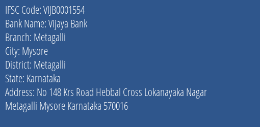 Vijaya Bank Metagalli Branch Metagalli IFSC Code VIJB0001554