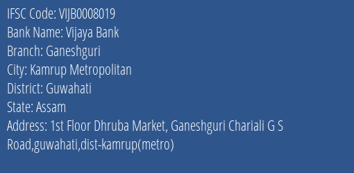 Vijaya Bank Ganeshguri Branch Guwahati IFSC Code VIJB0008019