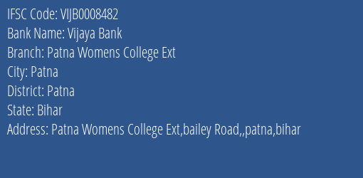 Vijaya Bank Patna Womens College Ext Branch Patna IFSC Code VIJB0008482
