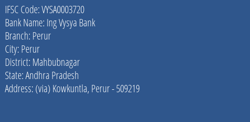 IFSC Code vysa0003720 of Ing Vysya Bank Perur Branch