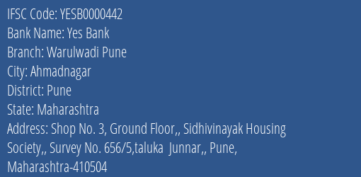 Yes Bank Warulwadi Pune Branch Pune IFSC Code YESB0000442