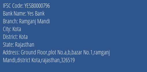Yes Bank Ramganj Mandi Branch Kota IFSC Code YESB0000796