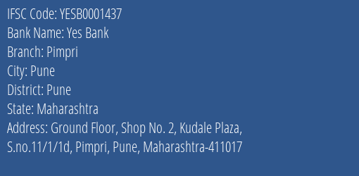 Yes Bank Pimpri Branch Pune IFSC Code YESB0001437