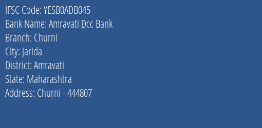 Yes Bank Amravati Dcc Bank Churni Branch Jarida IFSC Code YESB0ADB045