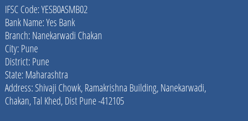 Yes Bank Nanekarwadi Chakan Branch Pune IFSC Code YESB0ASMB02