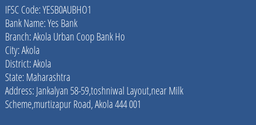 Akola Urban Coop Bank Ho Branch IFSC Code