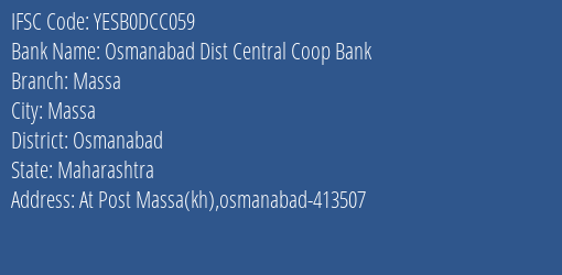 Yes Bank Osmanabad Dcc Massa Branch Osmanabad IFSC Code YESB0DCC059