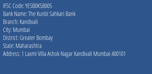 Yes Bank The Kunbi Sahakari Bank Kandivali Branch Mumbai IFSC Code YESB0KSB005