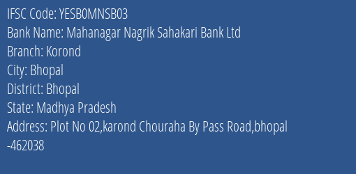 Mahanagar Nagrik Sahakari Bank Ltd Korond Branch IFSC Code