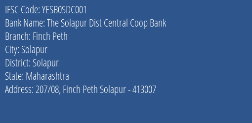 Yes Bank The Solapur Dist Central Coop Bank Branch, Branch Code SDC001 & IFSC Code YESB0SDC001